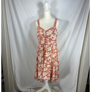 No Boundaries Floral High-Low Midi Dress Orange Cream XL 15-17 Smocked Back